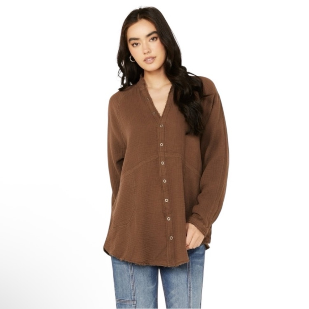 We The Free Summer Daydream Button Down Top w/Pockets Oversized L EUC